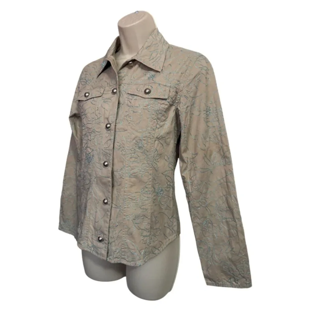 Brandon Thomas Beige Embroidered & beaded Lightweight Top Jacket Size S - Picture 6 of 10